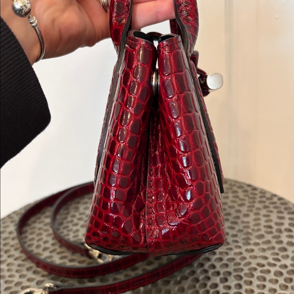 Longchamp XS Roseau Croc-Embossed Burgundy Top-Handle Satchel Crossbody Bag - Picture 8 of 15